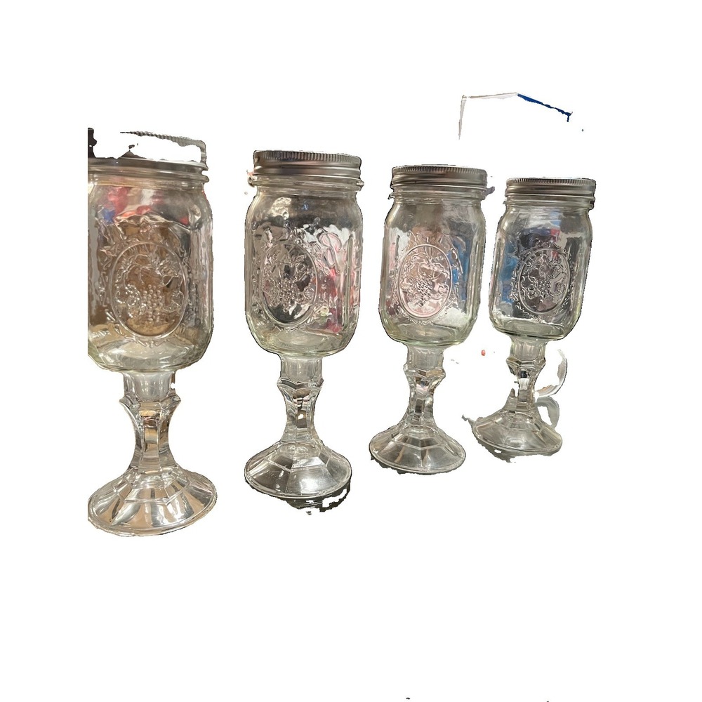 BALL MASON JAR~SET OF 4~WINE GLASSES STEM PEDESTAL~JOKE/GAG~COLLECTORS~VNC. - Picture 3 of 9